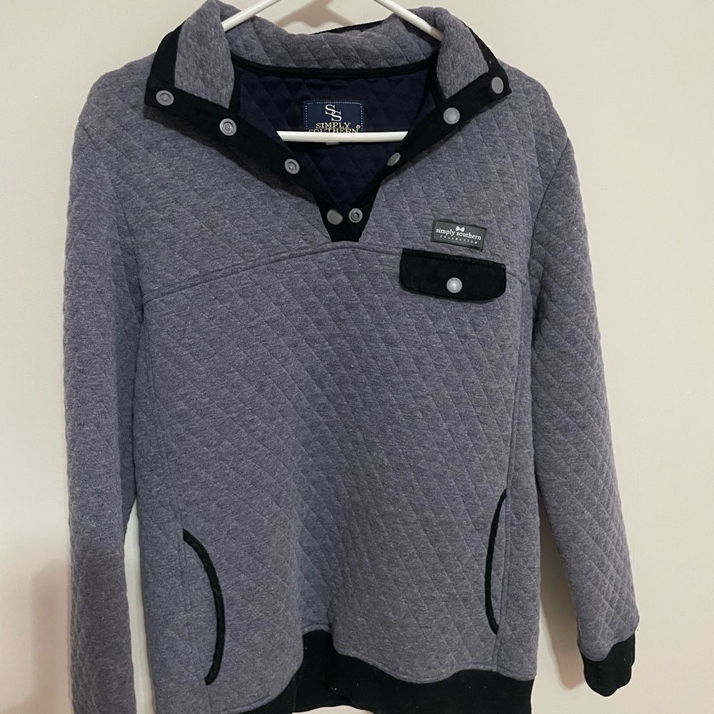 Simply Southern Charcoal Quilted Pullover with Black Details